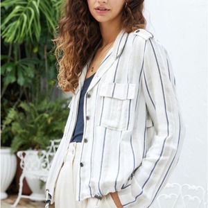 Rails Rowen Utility Jacket Linen Blend Relaxed Fisherman Core In Coco Stipe XS
